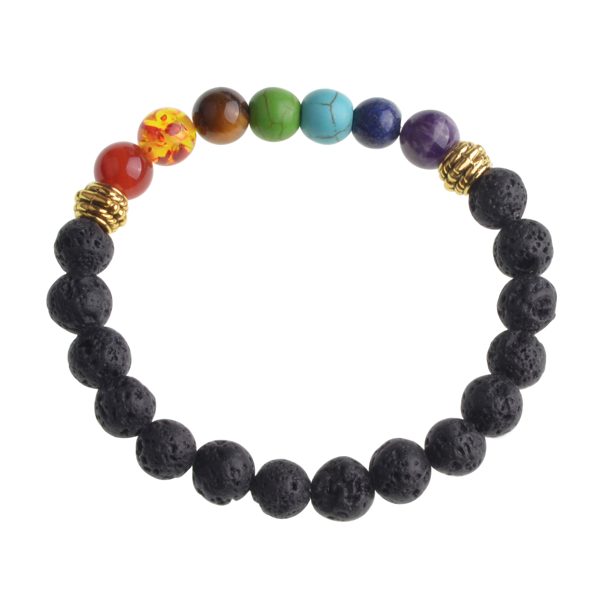 

Gold Seven Chakra Lava Stone Bracelet Man Fashion Women Gift For Beautiful Beads