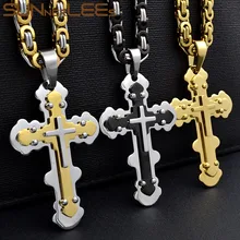 SUNNERLEES 316L нержавеющая сталь Иисус Христос крест кулон ожерелье византийский звено Цепочка Золото Серебро Черный для мужчин мальчик SP219