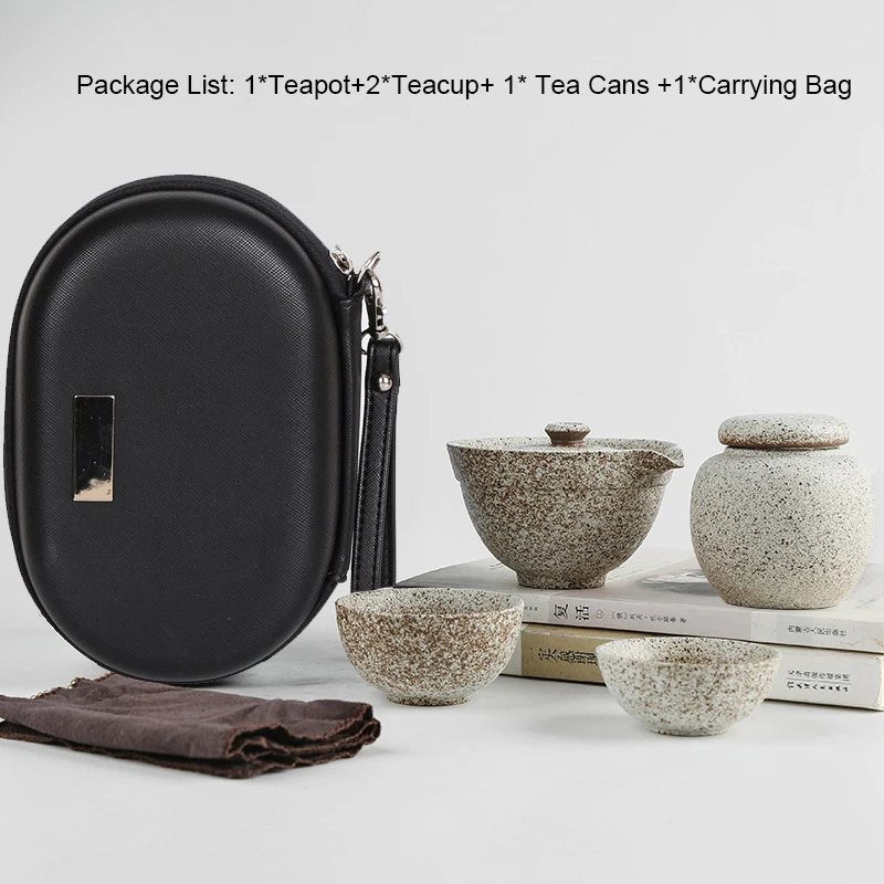 Дзен японский стиль винтаж грубая керамика Портативный Путешествия Чайный набор офис автомобиль Быстрая чашка 1* чайник+ 2* чайная чашка+ 1* чайные банки+ 1* мешок - Цвет: B