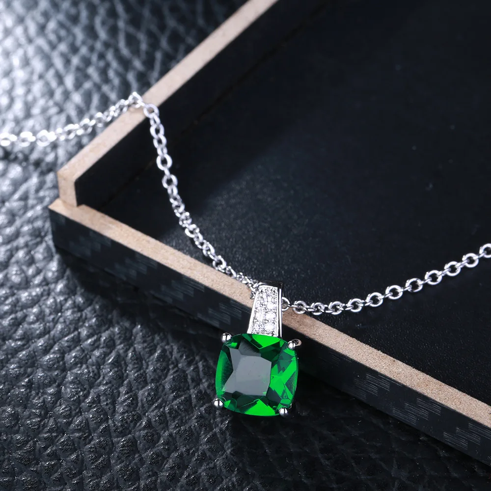 AMORUI Silver Exclamation Mark Pendant Necklace Big Green AAA Zircon Birthstone Pendants & Necklaces for Women Fashion Jewelry