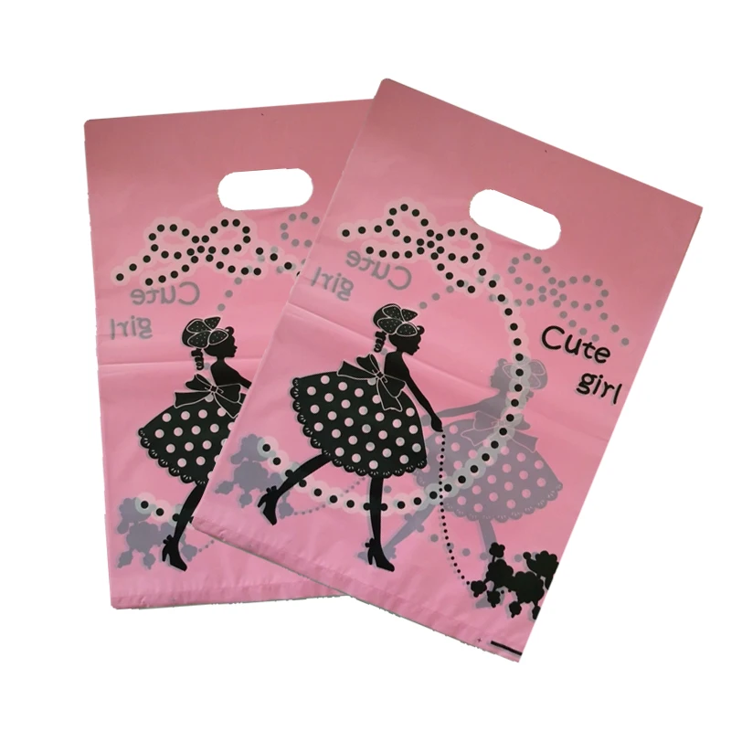 25x35cm 100pcs/lot Girl Design Pink Plastic Bags Big Clothing Boutique