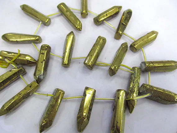 

10-45mm 16inch wholesale Gold Druzy Titanium crystal Quartz Charm Beads freeform bullet spikes sharp horn necklace