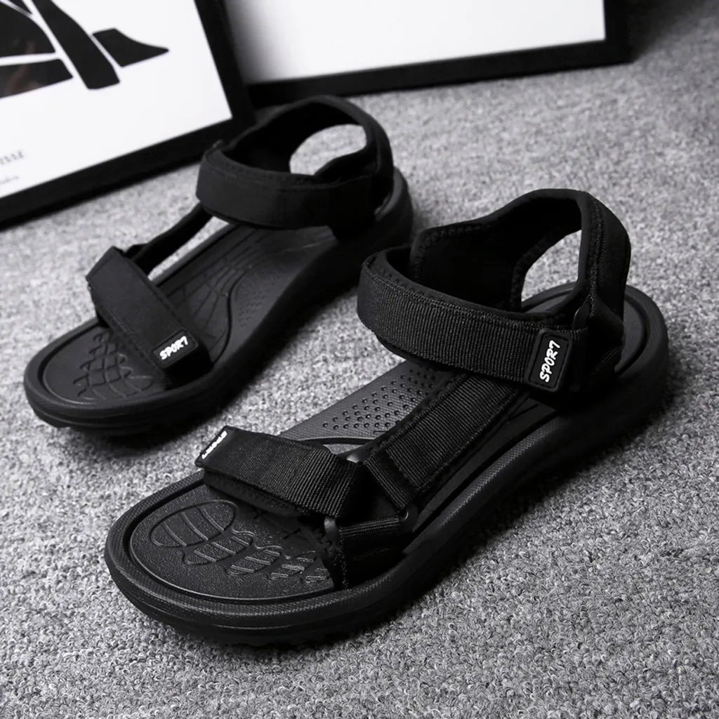 Summer Casual Style Summer Outdoor Mens Flats Casual Beach Athletic Shoes Breathable Sport Pu Leather Hook&Loop Sandals