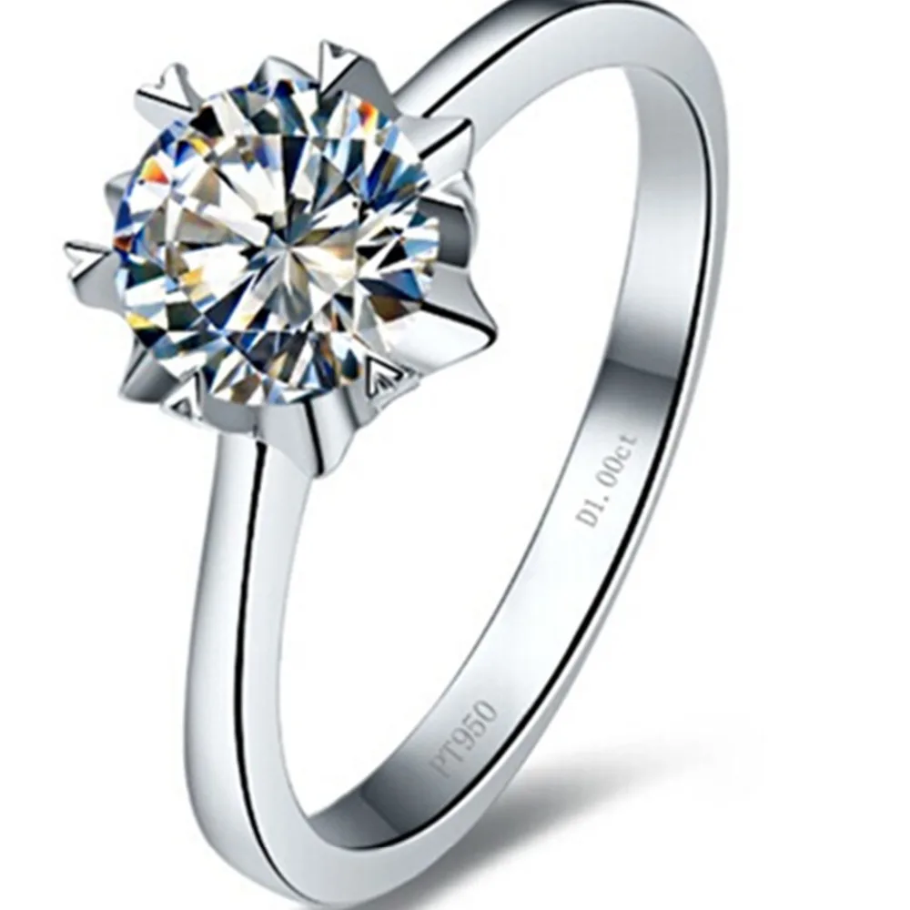 

1CT C&C Brand Solid Silver Snowflake Style Ring Engagement Jewelry Solitaire Moissanite Synthetic Diamonds Ring Wedding Silver