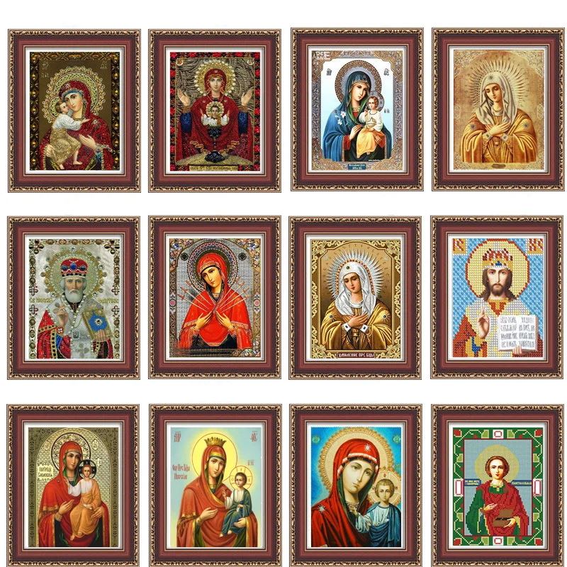 Portrait Icon DIY 5D Diamond Embroidery Religion Diamond Mosaic Diamond Painting Pattern Rhinestone crystal glass drill bead religious craft classic style home decor (5)
