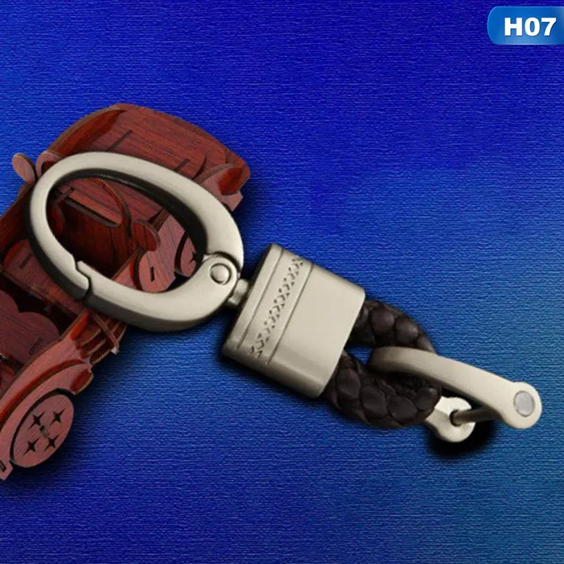 Ручной Тканый Кожаный Автомобильный Брелок с пряжкой, брелок для ключей в ретро стиле, автомобильный брелок с подковкой, металлический Автомобильный держатель для ключей