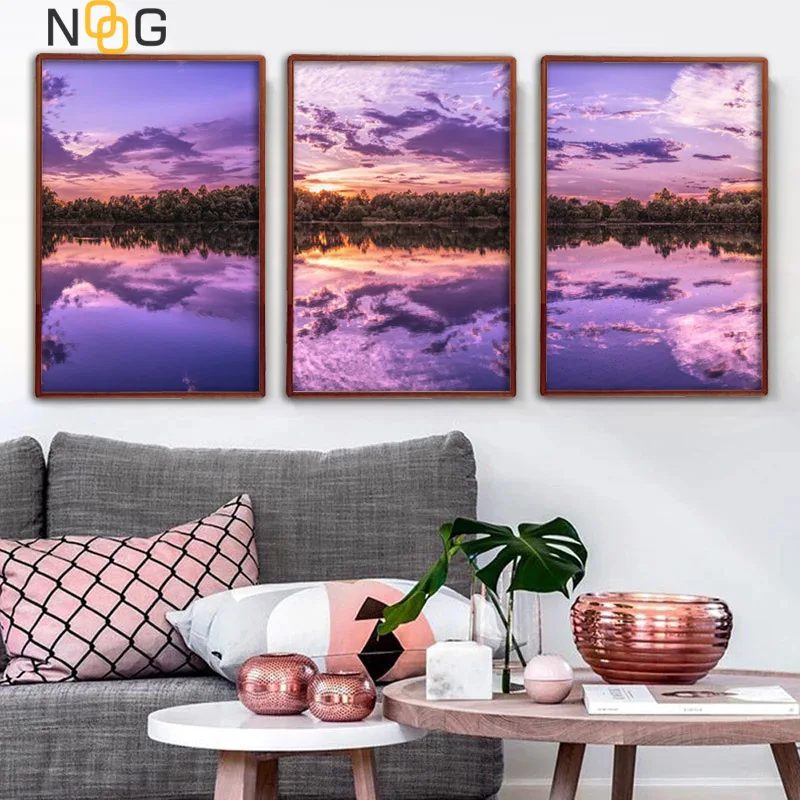 Purple Lake Art on Canvas Picture Contemporary Modern Home Decor Wall Art Print
