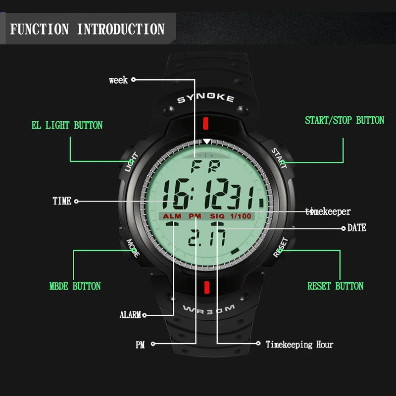 SYNOKE часы Мужские Цифровые Relogios 30 м водонепроницаемый электронный светодиодный для улицы мужские s Спортивные Наручные Часы Секундомер Relojes Hombre