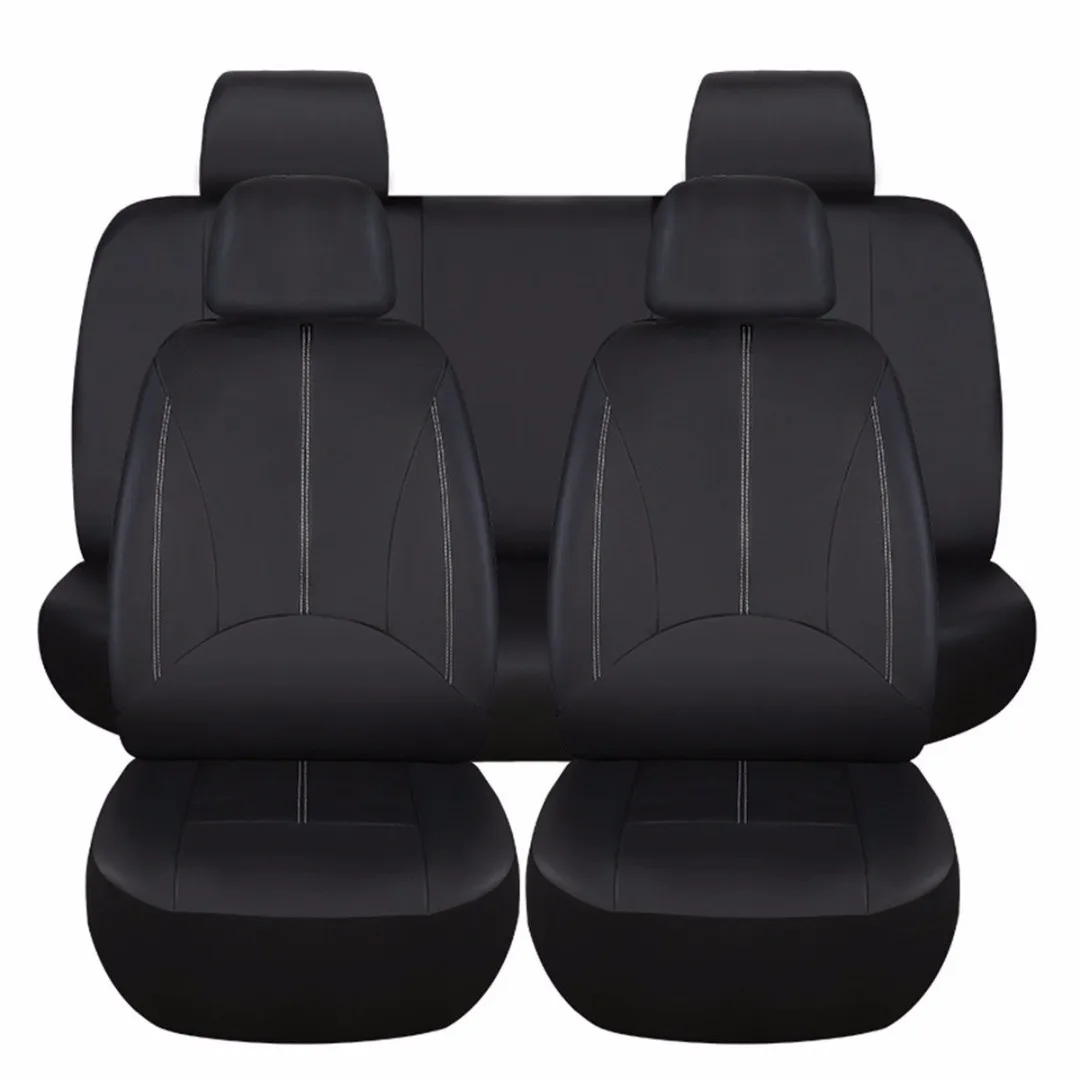 9pcs/set Full Set Front Rear PU Leather Car Seat Cover Cushion Mat Protector Black