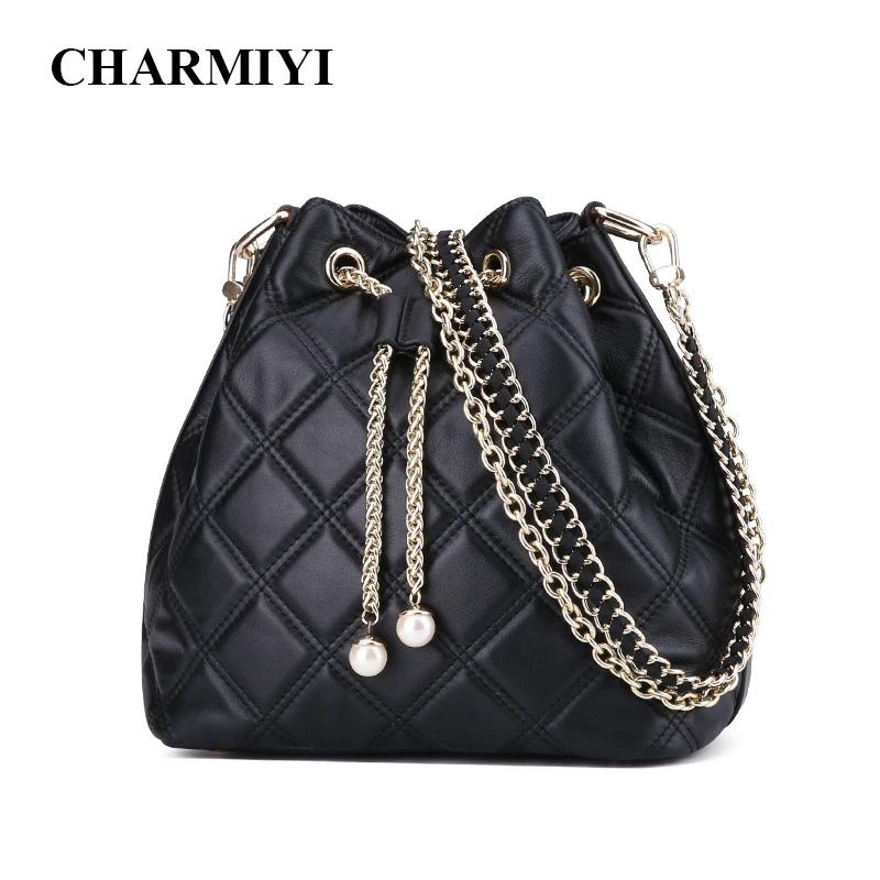 

CHARMIYI Brand Bucket Bag Women Genuine Leather Shoulder Bags Ladies Soft Real Leather Black Messenger Bags Female Crossbody Bag