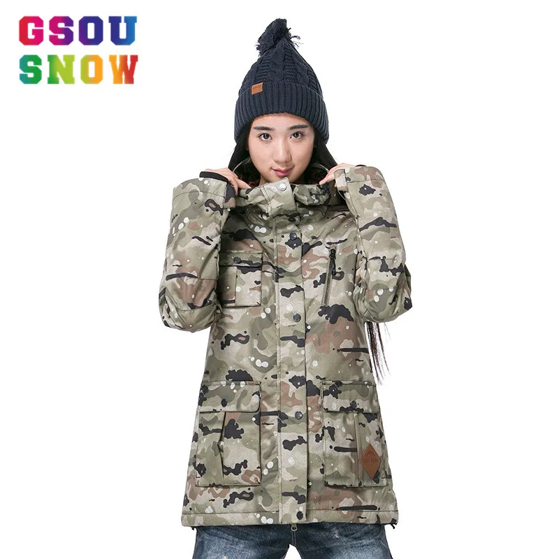 Gsou Snow Ski Jacket Women's Camouflage Snowboard Jacket Winter