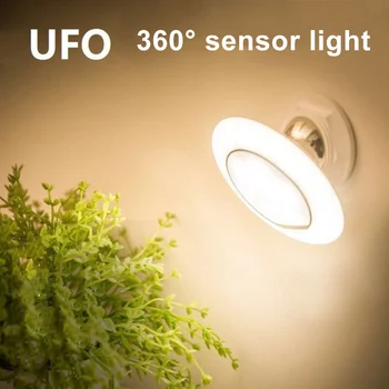 

Motion Sensor Night Light Rotating LED UFO Shape Lamp with USB Battery Powered Wardrobe Nightlight QJS Shop