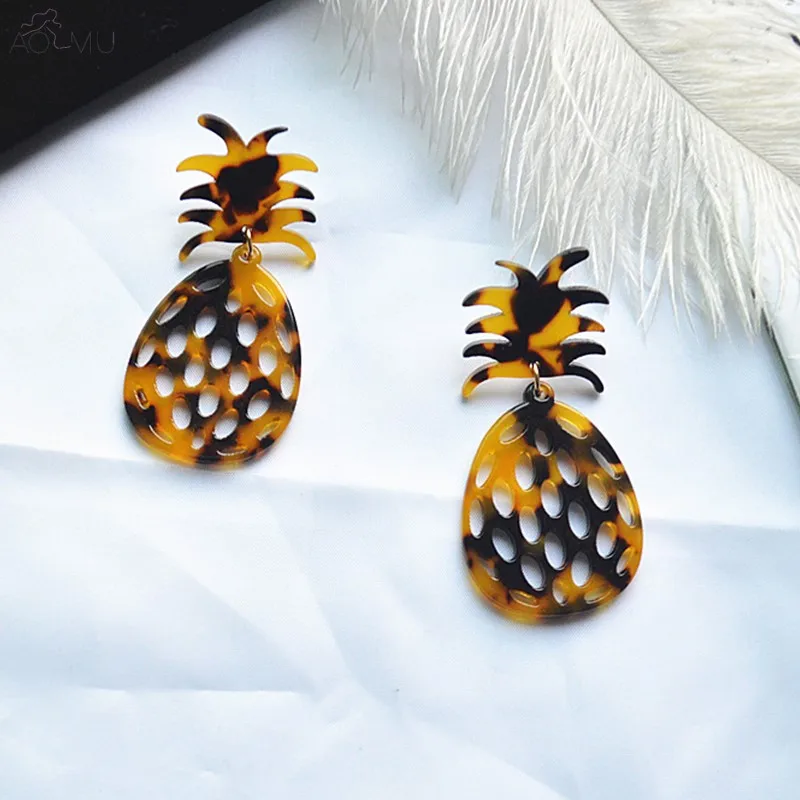 

AOMU 2019 New Creative Acetate Irregular Pineapple Pattern Hollow Dangle Drop Earrings for Women Girl Party Brincos Gift