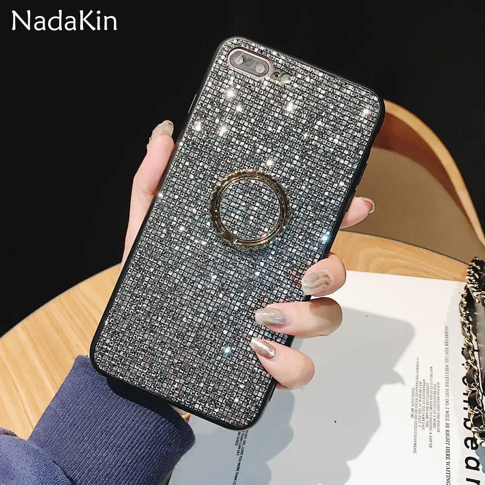 

Glitter Glossy Bling Fitted Back Phone Case Shell for VIVO X9 X20 Plus Y66 Y67 Y75 Y79 Y83 Y85 Y93 Y97 With Finger Ring Stand