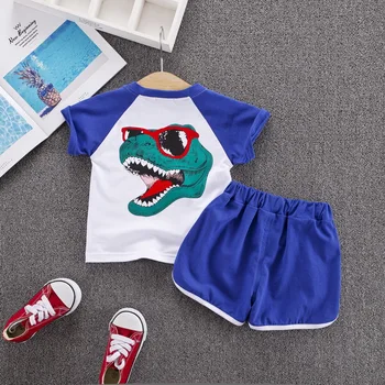 

Latest style shorts boys outfits 3 colors boutique cotton raglan shirt dinosaur baby clothing set