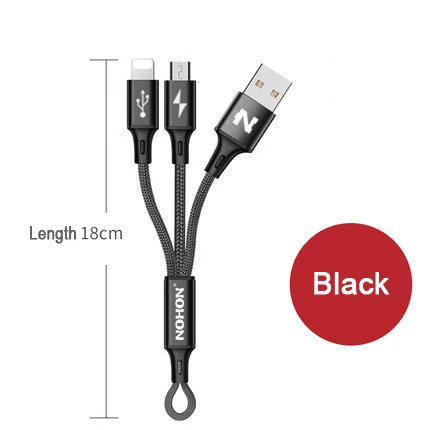 NOHON 2 в 1 USB кабель Micro 8Pin USB быстрая зарядка кабели для iPhone 8X7 6 6S Plus iPad iPod samsung Nokia нейлоновый провод - Цвет: 2-in-1 18cm Black