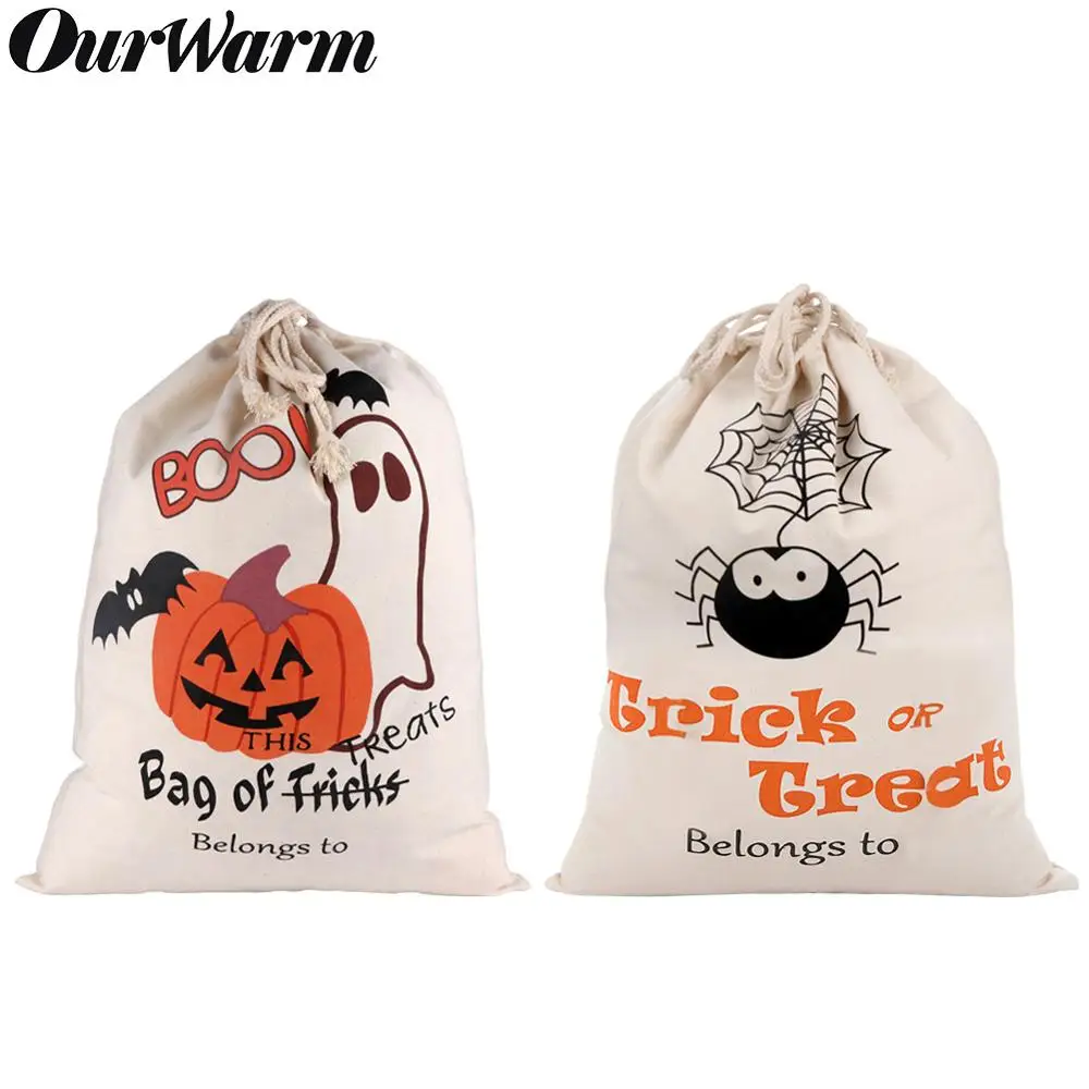 OurWarm 17x14 дюймов на Хэллоуин с надписью Trick or treat сумки для детей многоразовая холщовая вместительная сумка со шнуром Подарочный мешок Хэллоуин вечерние украшения