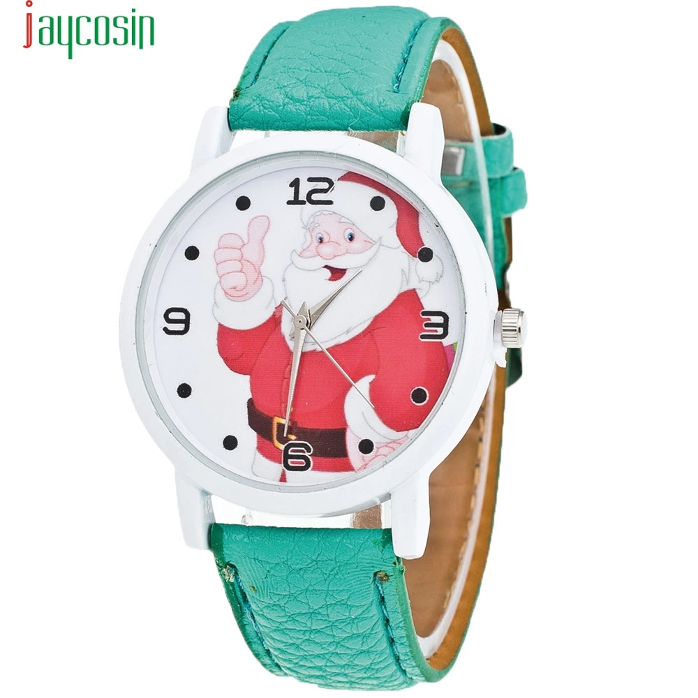 

JAYCOSIN Mint Green Christmas Old man Pattern Watches Best Sale PU Leather Stylish Watches Luxury Brand Fashion Watch SE0805