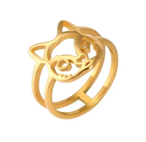 Gold Кольца из нержавеющей стали для мужчин и женщин в форме кошки выдолбленное круглое модное кольцо для пальца свадебная вечеринка свадебные ювелирные изделия распродажа - Цвет основного камня: Gold