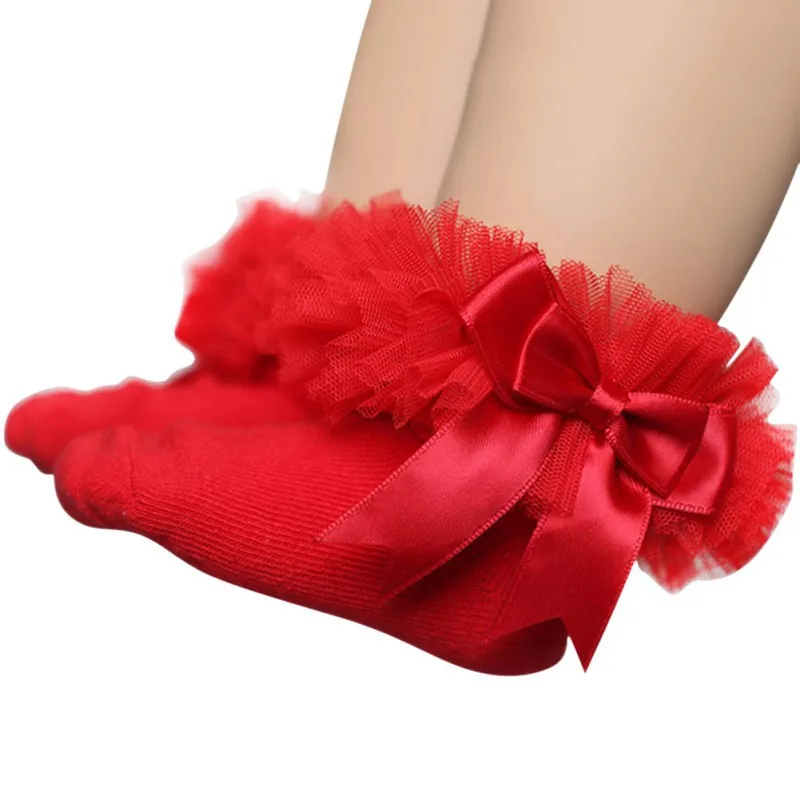 Хлопковые милые носки для новорожденных, теплые детские праздничные носки с бантом, подарок на день рождения - Цвет: B