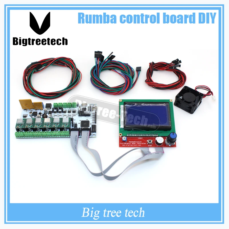  BIQU Rumba control board DIY+LCD 12864 controller display +jumper wire +A4988 Rumba Motherboard kits  for Reprap 3D printer 