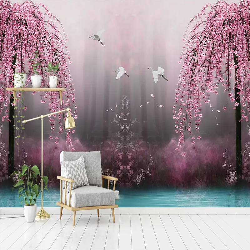 Custom Murals Wallpaper 3D Pink Cherry Blossom Swan Lake Scenery Photo Wall Papers Living Room TV Sofa Bedroom Background Wall Custom Murals Wallpaper 3D Pink Cherry Blossom Swan Lake Scenery Photo Wall Papers Living Room TV Sofa Bedroom Background Wall
