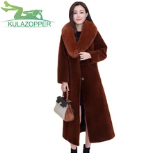 2017 Winter New wool long fox fur collar parka Luxury and noble sheep shepherd female mid long paragraph fur coat ky069