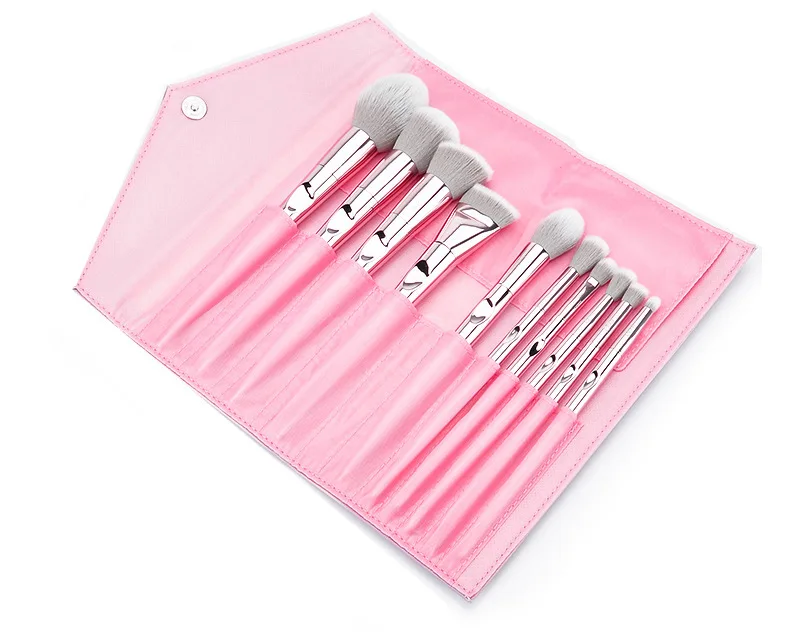 Pincel de Maquiagem Conjunto com o Bolsa de pó Marca Laser Rosa Blush Sombra Blending Highlighter Maquiagem Lápis Cosméticos Ferramenta Wnw 10pcs 1 Aplicador de sombra