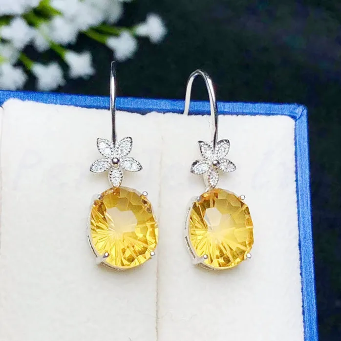

Citrine drop earring 4.5ct*2pcs gemstone Free shipping Natural real citrine 925 sterling silver Fine jewelry #B18110602
