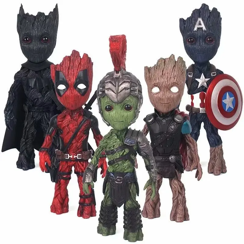 

Marvel Guardians of The Galaxy Avengers Tree Man Cosplay Thor & Deadpool & Captain American Office Decoration Figure Model Toys