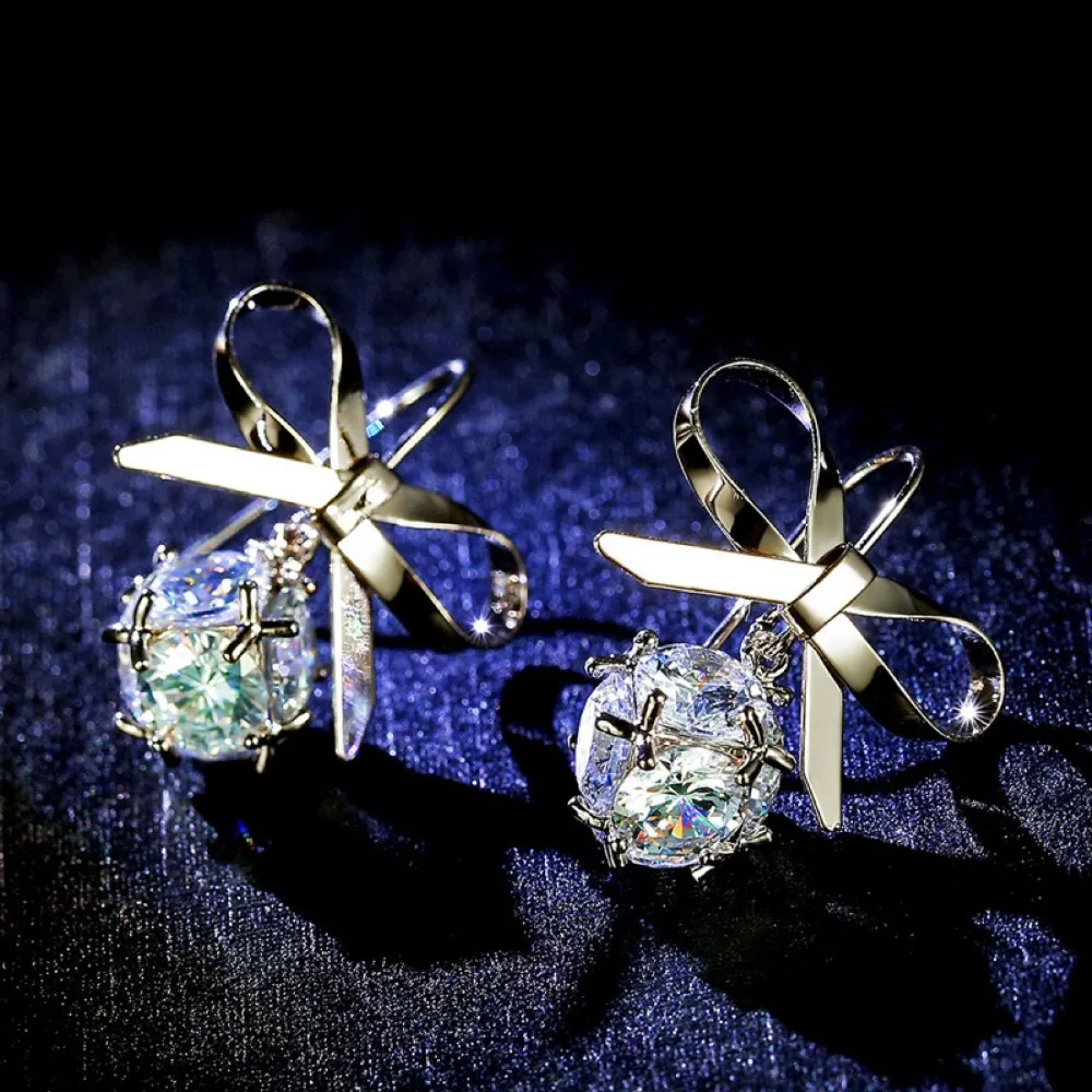 

Korean Needle Temperament Butterfly-knotted Zircon Sweet Earrings Girl Trend Earrings Silver Jewelry Gift Gold Wedding