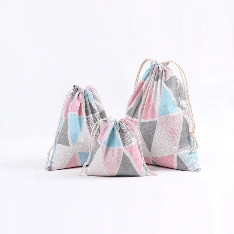 Ручной работы Хлопок Лен ткань шнурок Подарочный пакет конфеты мешок многоцелевой мешок Розовый Серый Синий Геометрические N401 - Цвет: L
