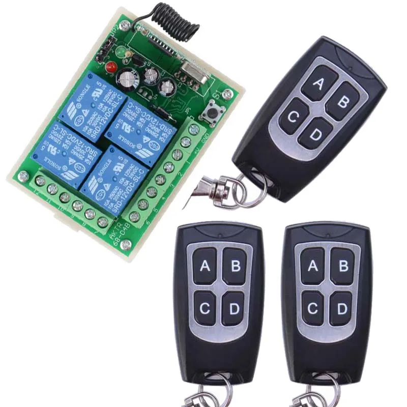 New 12V 4CH Channel 433Mhz Wireless Remote Control Switch With 3