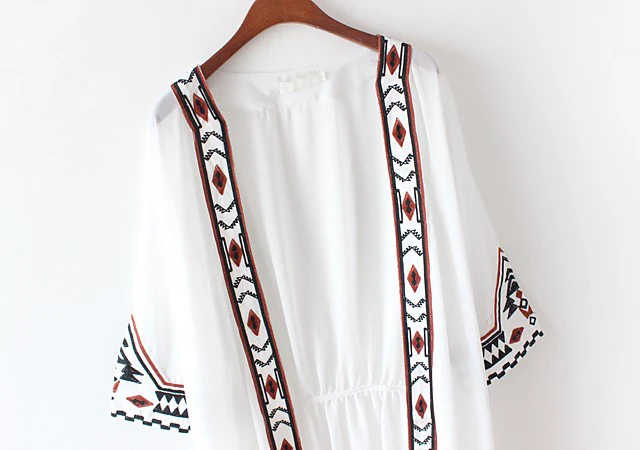 TingYiLi черный белый кимоно кардиган для женщин вышивка длинный кардиган Летний Пляжный шифон Макси кардиган женский