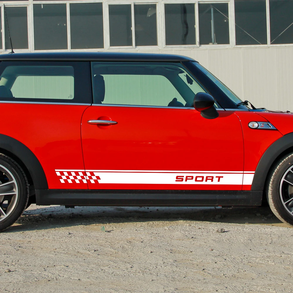 Наклейка на дверь с боковыми полосками спортивный шахматный флаг для MINI Cooper One S