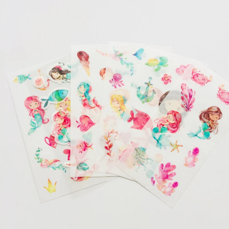 6 Sheets Lovely Mermaid Girl & Fish Decorative Stickers Label Stick Decoration