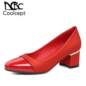 

Coolcept Size 31-48 Ladies High Heel Shoes Women Round Tow Slip On Thick Heel Pumps Female Fashion Concise Daily Footwears