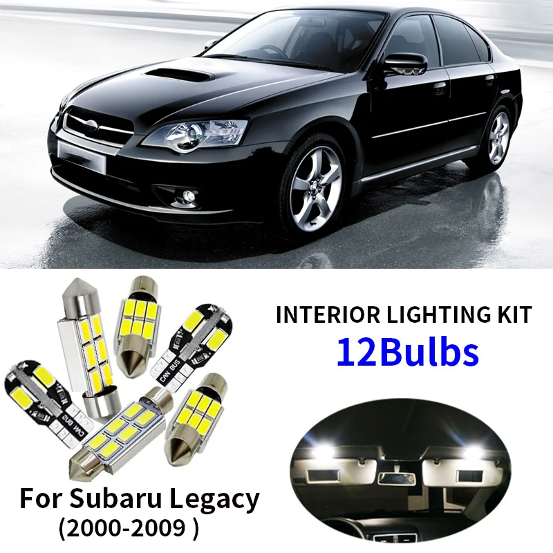 

12pcs Car accessories LED Interior Light Bulbs kits For 2000-2009 Subaru Legacy Map Dome Trunk License Plate Lamp