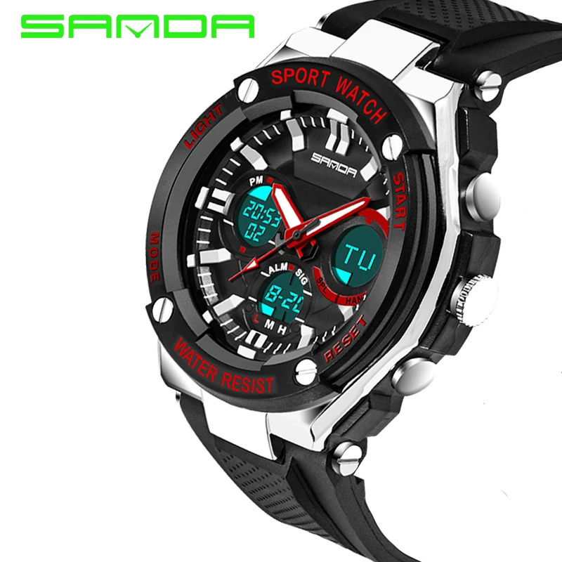 SANDA модные часы для мужчин и женщин с двойным дисплеем Водонепроницаемые многофункциональные профессиональные наручные часы для спорта на открытом воздухе светодиодный цифровые часы