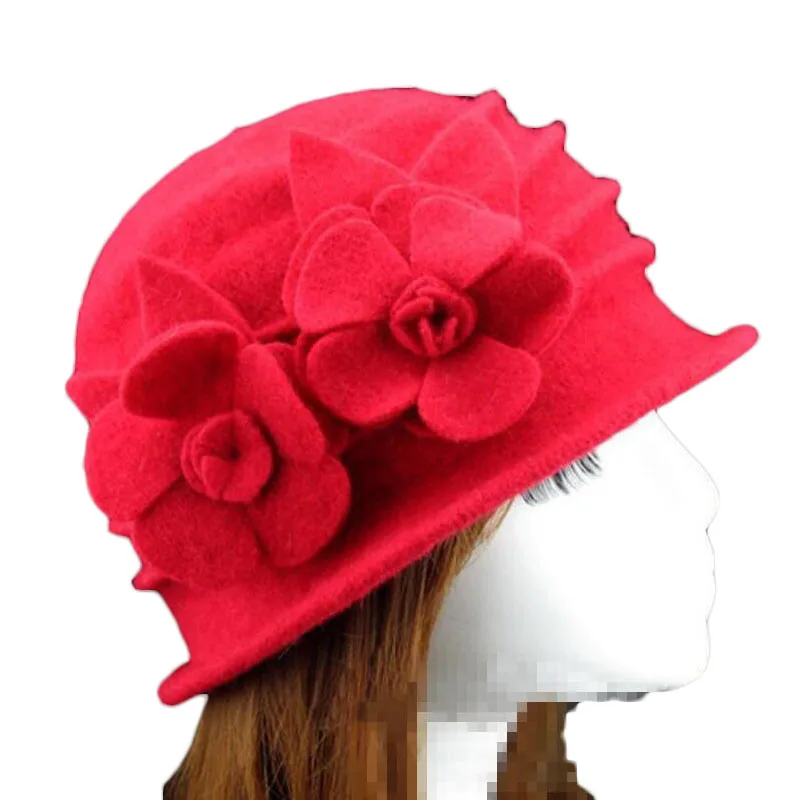 Новые женские шляпы Fedoras из чистой шерсти, зимние шапки для женщин с цветочным принтом, повседневные брендовые теплые женские осенние мягкие шляпы для девушек