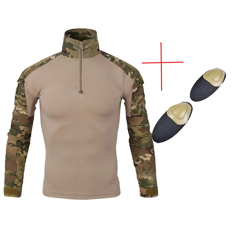 

Military Multicam Army Combat Shirt Uniform Tactical Shirt with Elbow Pads Camouflage Hunting Clothes Ghillie Suit Top