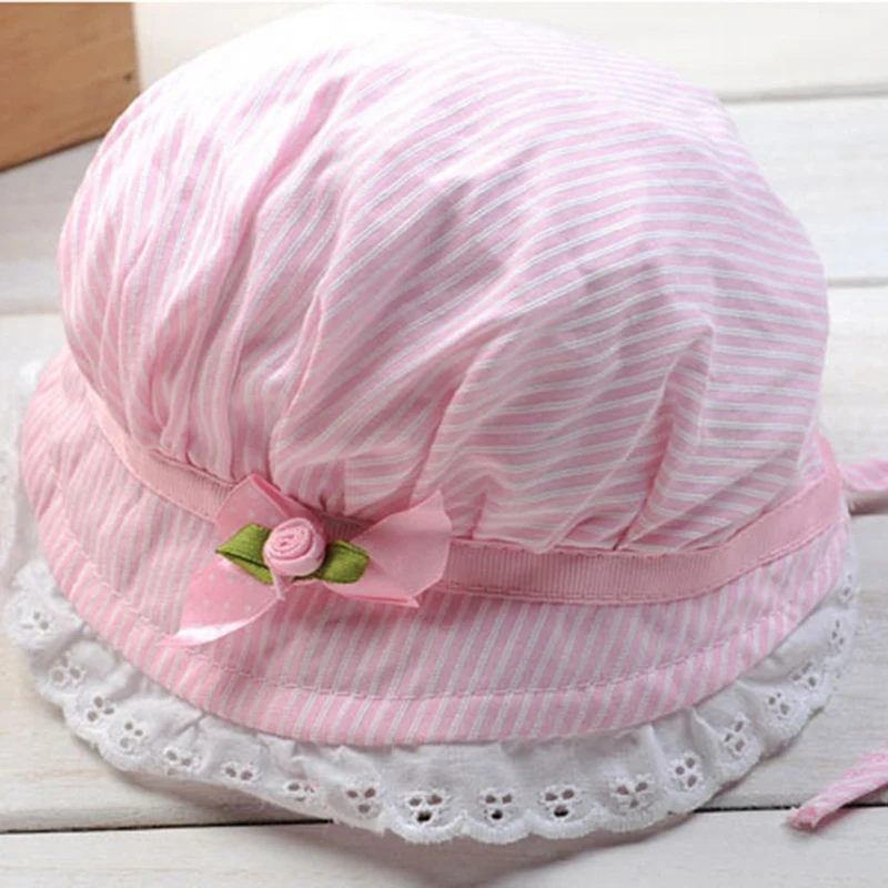 Baby Caps Lovely Lace Bowknot Summer Girl Hat Children's Baby Striped Sun Hat Cap For Kid