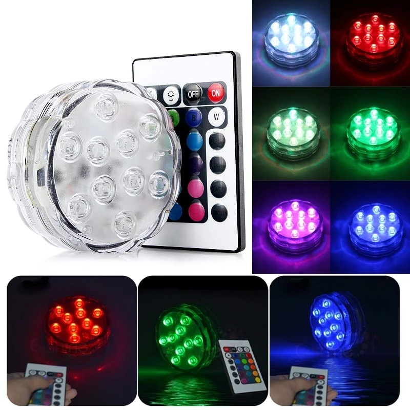 

Waterproof Remote Control Diving Decoration Lamp Multi 10LED Light Colored Light Bulb Submersible RGB LED Light Party Lamp