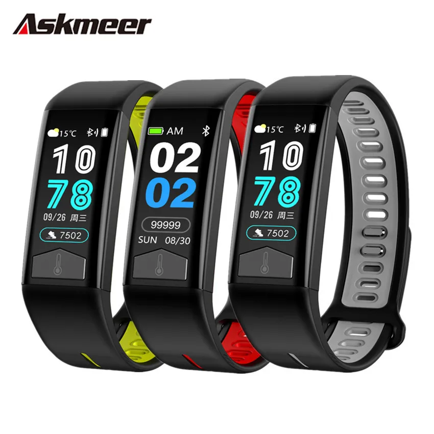Askmeer IP68 водонепроницаемый смарт браслет температура тела ЭКГ кровяное давление