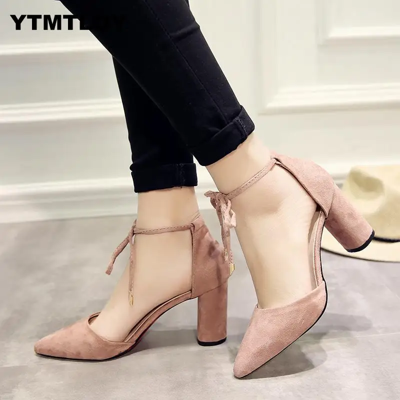 Summer Women Shoes Pointed Toe Pumps Dress High Heels Boat Wedding tenis feminino Side with Straps Pink Heels Zapatos De Mujer