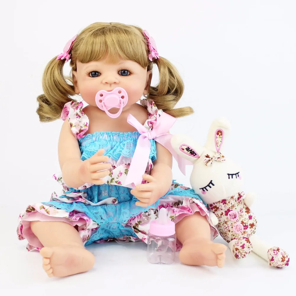 55 см полностью силиконовая виниловая кукла-Реборн, игрушки для девочек, Bonecas, для новорожденных, блонд, принцесса, Bebe, живой ребенок, подарок на день рождения, игрушка для купания
