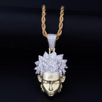 

Hip Hop Full AAA CZ Zircon Bling Iced Out Cartoon Naruto Uzumaki Pendants Necklace for Men Rapper Jewelry Gold Color Gift