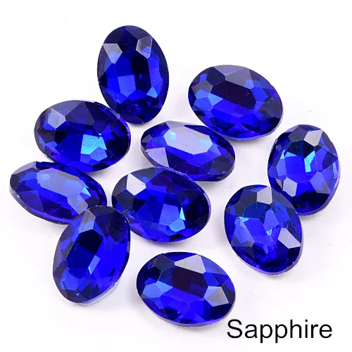 Sapphire 4 размера, 24 цвета, стеклянный остроконечный клей для страз овальной формы, разноцветные хрустальные стразы для самостоятельного изготовления сумок для одежды, украшения B1258 - Цвет: Sapphire