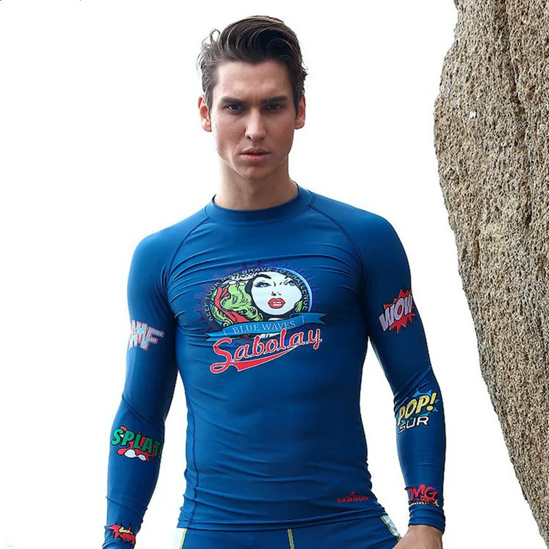 

SABOLAY Men Long Sleeved Rashguard Shirt Surf Pants Rash Guards UV Protection Sunscreen Beach Diving snorkeling Swimsuit short