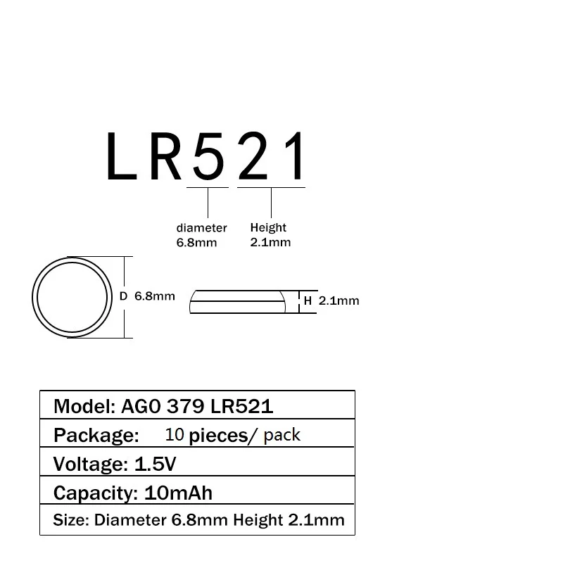 10 шт./упак. AG0 LR69 LR521 379A аккумулятора кнопочного типа SR521SW D379 ячейки щелочной Батарея 1,55 V V379 SR63 для мобильного часо-игрушки пульт дистанционного управления